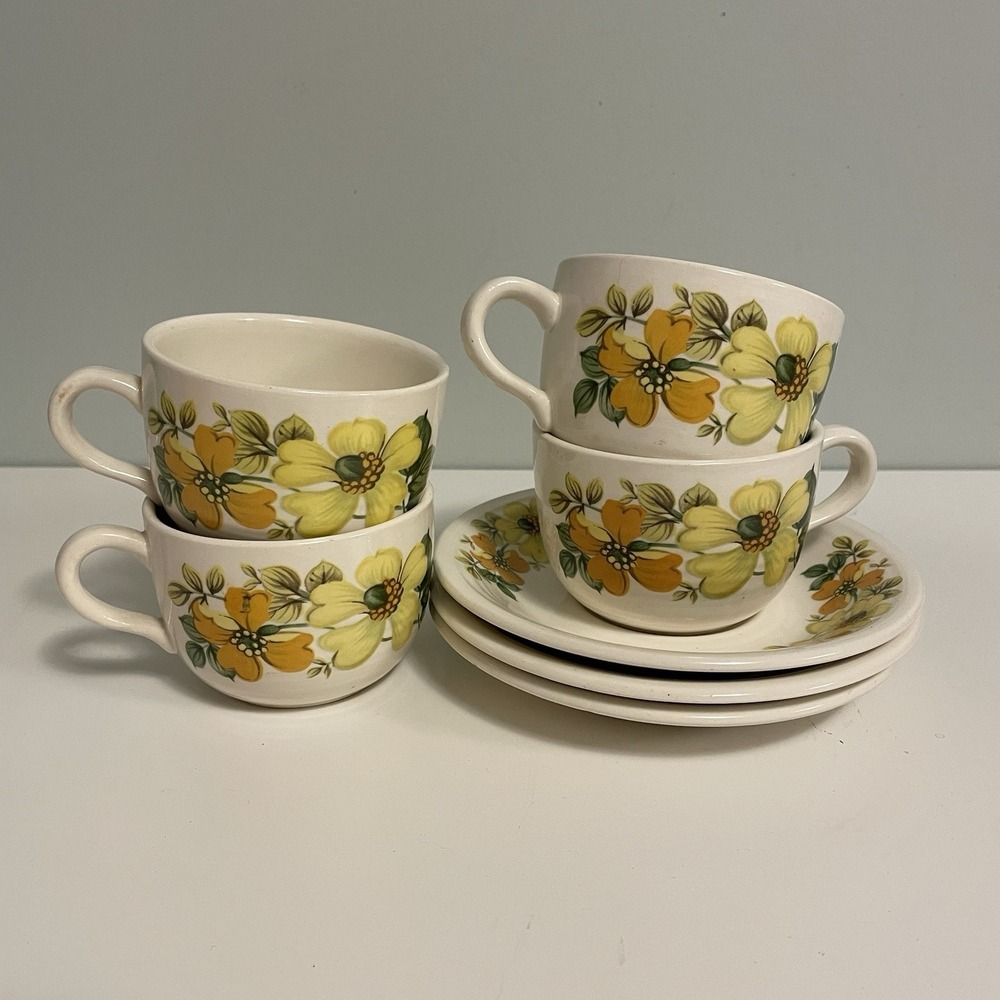 Myott Ironstone Ware Summertime Tea‎ Cup And Saucer Yellow Flowers England 1960s